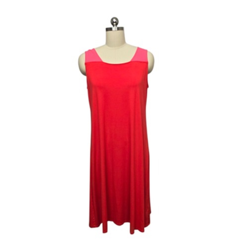 Eileen Fisher Dress Womens‎ Medium Red Pink Colorblock Sleeveless Knit Made USA